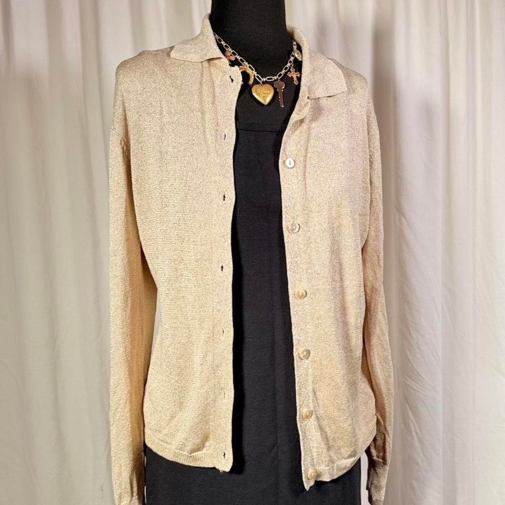 Ann‎ Taylor Gold Metallic Button-Up Cardigan – Women's M